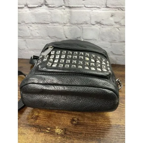 Michael Kors Black Pebble Leather Silver Studded Backpack Purse Shoulder Bag - Picture 5 of 5